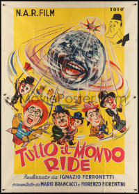 1f2113 TUTTO IL MONDO RIDE Italian 2p 1952 Laurel & Hardy, Lloyd, Chaplin, different Palt art!