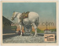 1f0567 BRANDED SOMBRERO LC 1928 Silver stands over wounded Buck Jones on tracks to warn the train!