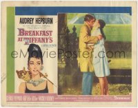 1f0568 BREAKFAST AT TIFFANY'S LC #2 1961 c/u of Audrey Hepburn & George Peppard kissing in the rain!