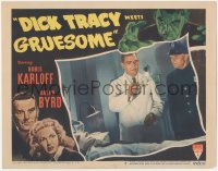 1f0586 DICK TRACY MEETS GRUESOME LC #5 1947 cop watches Boris Karloff examine wounded man!