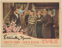 1f0595 ETERNALLY YOURS LC 1939 David Niven watches Loretta Young on stairs greeting party guests!