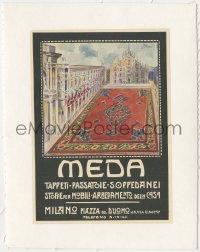 1f0079 MEDA linen Italian magazine ad 1920s Stoneli art of enormous rug over city plaza!