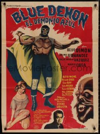 1f1714 DEMONIO AZUL Mexican poster 1965 wonderful art of Mexican masked wrestler Blue Demon!