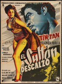 1f1715 EL SULTAN DESCALZO Mexican poster 1956 cool artwork of Tin-Tan & sexy Yolanda Varela!