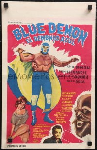 1f1727 DEMONIO AZUL Mexican WC 1965 wonderful art of Mexican masked wrestler Blue Demon!