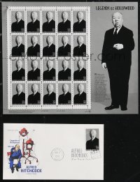 1f0051 ALFRED HITCHCOCK Legends of Hollywood stamp sheet + first day cover 1997 w/20 postage stamps!
