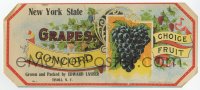 1f0039 NEW YORK STATE CONCORD GRAPES 5x11 crate label 1910s grown & packed in Tivoli, New York!