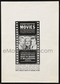 1f0028 HOW TO MARRY A MILLIONAIRE TV press sheet R1961 Marilyn Monroe, Betty Grable & Lauren Bacall!