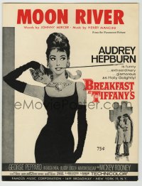 1f0135 BREAKFAST AT TIFFANY'S sheet music R1960s classic art of elegant Audrey Hepburn, Moon River!