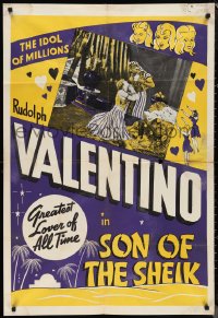 1f1175 SON OF THE SHEIK 1sh R1950s different art and image of Rudolph Valentino & Vilma Banky!