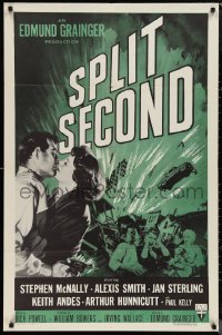 1f1180 SPLIT SECOND 1sh R1957 art of Stephen McNally kissing Alexis Smith, Dick Powell noir!