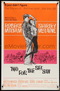 1f1217 TWO FOR THE SEESAW 1sh 1962 Robert Mitchum & sexy beatnik Shirley MacLaine by Hooks!