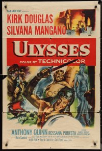 1f1218 ULYSSES 1sh 1955 cool art of Kirk Douglas & sexy Silvana Mangano!