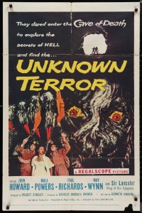 1f1219 UNKNOWN TERROR 1sh 1957 they dared enter the Cave of Death to explore secrets of HELL!