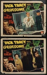 1f0832 DICK TRACY MEETS GRUESOME 3 LCs 1947 great images of Boris Karloff as title bad guy in two!