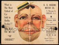 1f0382 CHRYSLER 4x5 promo card 1920s cool pop-up art of man with mouth that opens!
