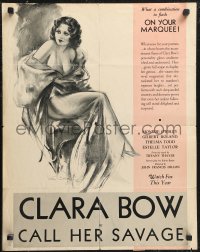 1f2190 CALL HER SAVAGE promo brochure 1932 Chenkoff art of Clara Bow, unfolds to 19x24 poster, rare!