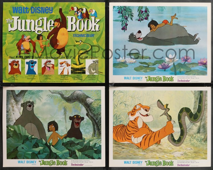 : 1f0736 JUNGLE BOOK 9 LCs 1967 Walt Disney cartoon  classic, great art of Mowgli, Baloo & friends!