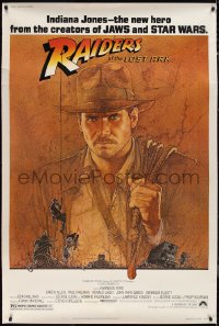 1g0058 RAIDERS OF THE LOST ARK 40x60 1981 Richard Amsel art of Harrison Ford, Steven Spielberg!
