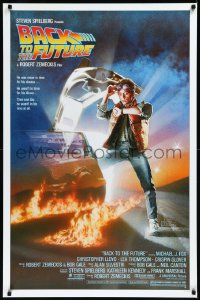 1g1095 BACK TO THE FUTURE studio style 1sh 1985 art of Michael J. Fox & Delorean by Drew Struzan!