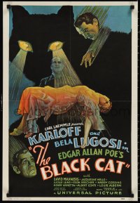1g0272 BLACK CAT 20x29 commercial poster 1970s Boris Karloff, Bela Lugosi, cool art!