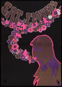 1g0277 EAT FLOWERS 20x29 Dutch commercial poster 1960s psychedelic Slabbers art of woman & flowers!