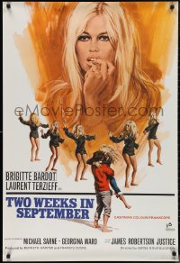 1g0609 TWO WEEKS IN SEPTEMBER English 1sh 1967 A coeur joie, different art of sexy Brigitte Bardot!