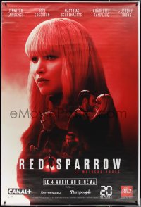 1g0125 RED SPARROW teaser DS French 1p 2018 portrait of Jennifer Lawrence over red background!