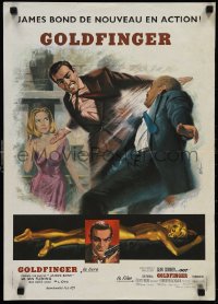 1g0842 GOLDFINGER French 17x24 R1970s great Jean Mascii art of Sean Connery as James Bond 007!