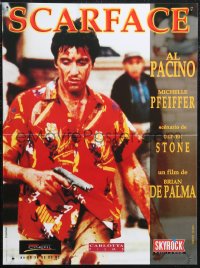 1g0856 SCARFACE French 16x21 R1980s bloody Al Pacino as Tony Montana w/gun!