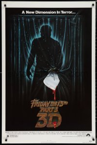 1g1180 FRIDAY THE 13th PART 3 - 3D 1sh 1982 slasher sequel, art of Jason stabbing through shower!