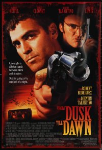 1g1185 FROM DUSK TILL DAWN DS 1sh 1995 George Clooney with smoking gun & Quentin Tarantino, vampires!