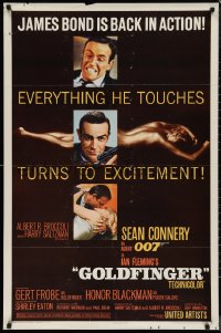 1g1199 GOLDFINGER 1sh 1964 three great images of Sean Connery as James Bond with glossy finish!