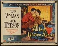 1g0872 ALL THAT HEAVEN ALLOWS style A 1/2sh 1955 romantic art of Rock Hudson kissing Jane Wyman!