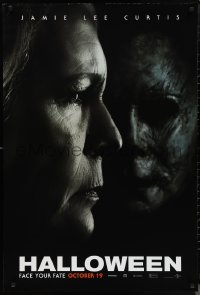 1g1208 HALLOWEEN teaser DS 1sh 2018 close-up profile of Jamie Lee Curtis as Strode, Michael Meyers!