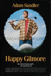 1g1212 HAPPY GILMORE 1sh 1996 image of Adam Sandler, he doesn't play, he destroys golf!