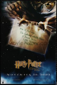 1g1217 HARRY POTTER & THE PHILOSOPHER'S STONE teaser DS 1sh 2001 Hedwig the owl, Sorcerer's Stone!