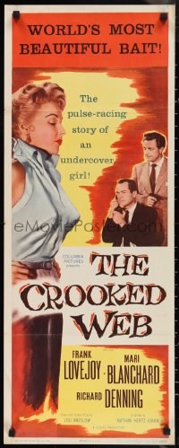 1g0973 CROOKED WEB insert 1955 different art of sexy undercover bad girl Mari Blanchard!