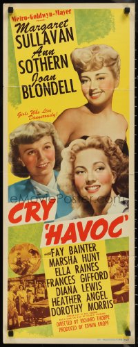 1g0975 CRY HAVOC insert 1943 art of sexy Margaret Sullavan, Ann Sothern & Joan Blondell!