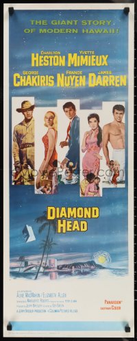 1g0979 DIAMOND HEAD insert 1962 Charlton Heston, Yvette Mimieux, cool art of Hawaiian volcano!
