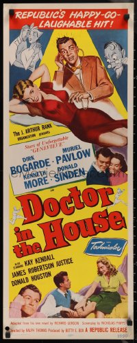 1g0980 DOCTOR IN THE HOUSE insert 1955 great art of Dr. Dirk Bogarde examining sexy Muriel Pavlow!