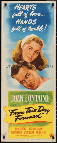 1g0987 FROM THIS DAY FORWARD insert 1946 pretty Joan Fontaine works days, her husband nights!