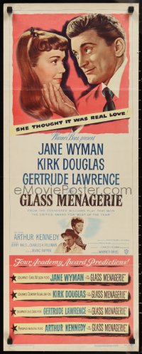 1g0989 GLASS MENAGERIE insert 1950 Jane Wyman thinks she loves Kirk Douglas, Tennessee Williams!