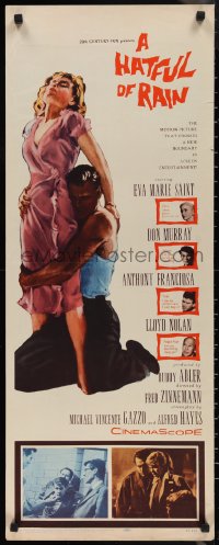 1g0995 HATFUL OF RAIN insert 1957 Fred Zinnemann early drug classic, Eva Marie Saint, Don Murray