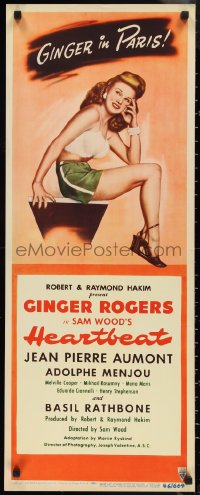 1g0996 HEARTBEAT insert 1946 great seated portrait art of super sexy Ginger Rogers, ultra rare!
