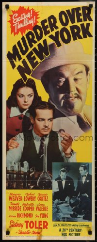 1g1025 MURDER OVER NEW YORK insert 1940 Sidney Toler as Charlie Chan, sexiest Joan Valerie, rare!