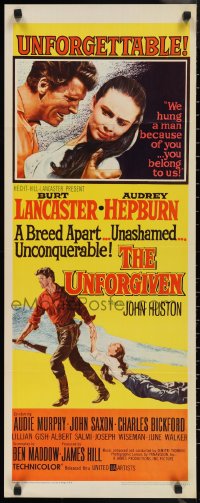 1g1067 UNFORGIVEN insert 1960 Burt Lancaster, Audrey Hepburn, directed by John Huston!