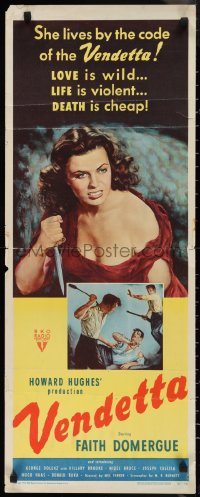 1g1069 VENDETTA insert 1950 Howard Hughes, Zamparelli art of sexy bad girl Faith Domergue w/ knife!