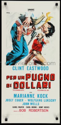 1g0728 FISTFUL OF DOLLARS Italian locandina R1970s different artwork of generic cowboy by Symeoni!