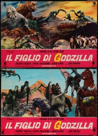 1g0760 SON OF GODZILLA set of 2 Italian 18x27 pbustas 1969 Kaijuto no Kessen: Gojira no Musuko, monsters!